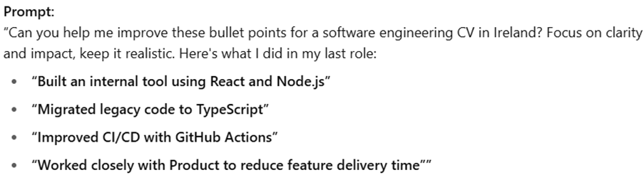 writing prompt for software engineering cvs